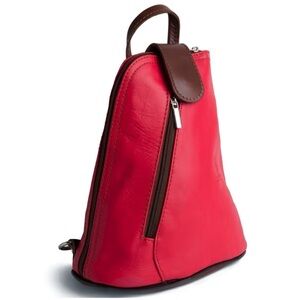 Vera Pelle Genuine Italian Leather Red & Black Convertible Backpack Sling Bag Handmade Burgundy Italian Leather Backpack: Versatile  main image 3